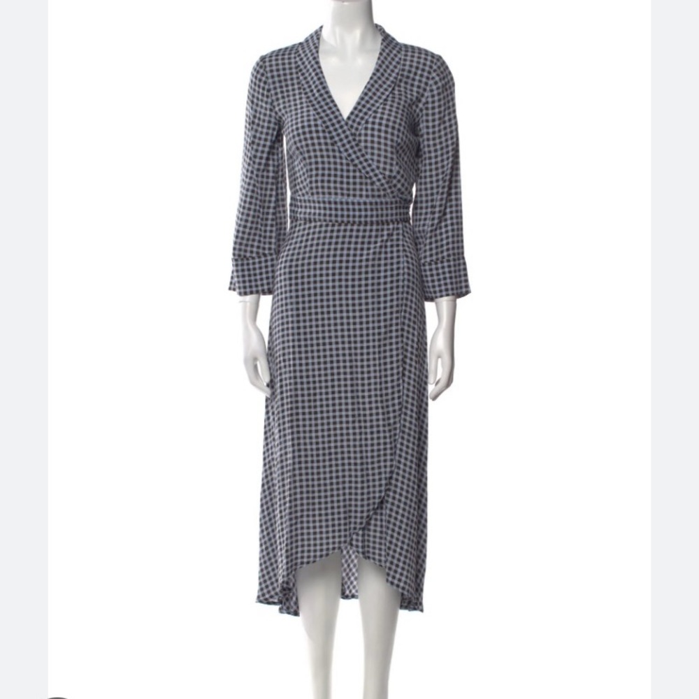 Ganni Blue Checkered Long Sleeve Dress